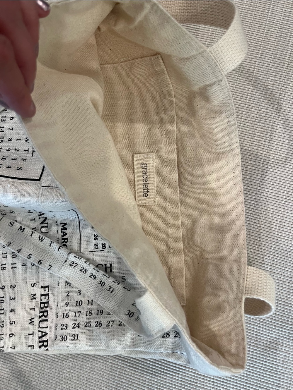 Canvas Linen Calendar Print Tote Bag Artisan made - Picture 6 of 7